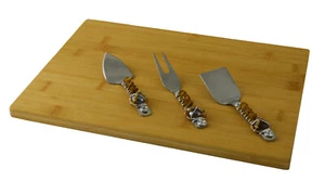 Bamboo Charcuterie Cheeseboard Set with Wire Wrapped Amber Handled Cheese Knives - Picture 1 of 3