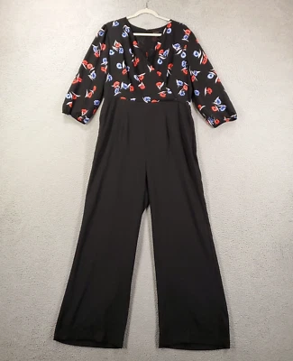 Mono Ann Taylor para mujer 12 negro pierna ancha mameluco floral liso ligero Foto 1 de 4