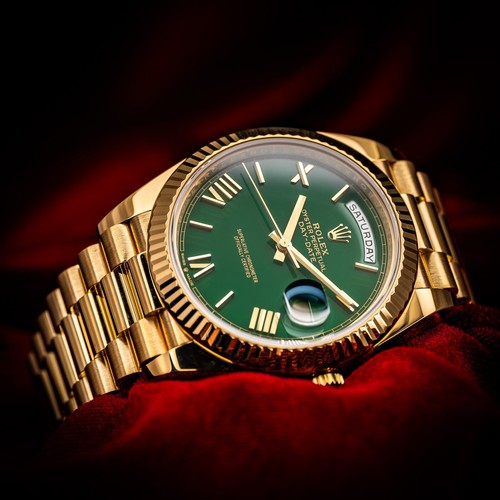 Rolex Day Date 40mm 228238 Yellow G Green Dial Complete Set Box & Papers
