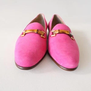 GUCCI Pink Suede Bamboo Bit Loafers Size 36.5 with Box From Japan New Unused  - Picture 1 of 14