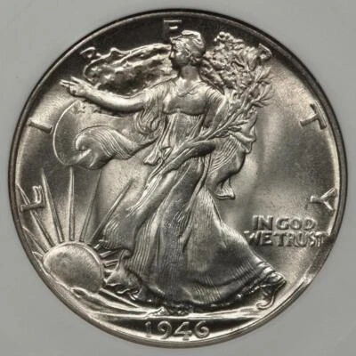 1946 ANACS MS64 Clip Walking Liberty Silver Half Dollar Mint Error Old Holder - Image 1 of 4
