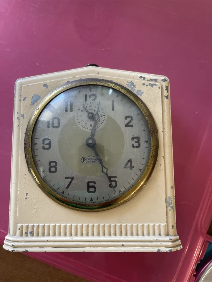 Ingraham Alarm Clock Art Deco 1940s Doesn’t Work Has All OG Parts Light Yellow - Image 1 of 4