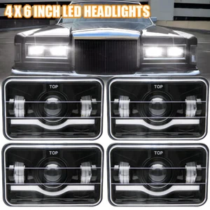 4Pcs 4x6" LED Headlights Red Angel Eye DRL Hi/Lo For Town Car 1981-1989  - Picture 1 of 12