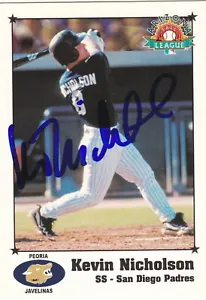 KEVIN NICHOLSON PEORIA JAVELINAS SIGNED ARIZONA FALL LEAGE CARD SAN DIEGO PADRES - Picture 1 of 1