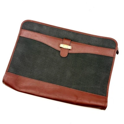 DUNHILL Leather Canvas Clutch Bag Document Case Brown Gray A4 Made in Italy - image 1 of 4