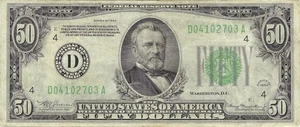 1934 $50 Small Size Federal Reserve Note - Circulated - Picture 1 of 2