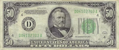 1934 $50 Small Size Federal Reserve Note - Circulated - Image 1 of 2