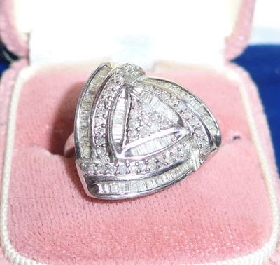 Anillo racimo de colección baguettes de plata de ley 925 diamantes redondos cóctel talla 7 signo Foto 1 de 4