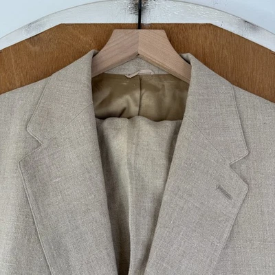 VTG J Crew Suit Mens 40R Tan 2 Button 100% Linen Oarsman 90s Pants 34x26 Relaxed - Image 1 of 4