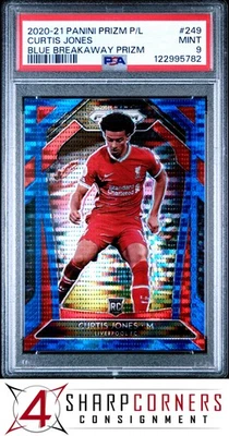 2020 PRIZM PREMIER LEAGUE BLUE BREAKAWAY #249 CURTIS JONES RC #/195 POP 1 PSA 9 - Image 1 of 2