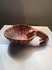 African Wooden Bowl Dish Decor Handcrafted Cat Leppard Handle Vintage 