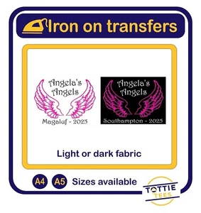 Personalised ANGEL WINGS iron on t-shirt transfers a5 a4 - Picture 1 of 3