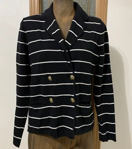 Anne Klein Striped Knit Sweater Blazer Jacket Women's Large Black Collar - Picture 1 of 6