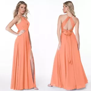 Azazie Sunset Orange Evalleen Tie Back Maxi Formal Bridesmaid Dress Size A4 NWT - Picture 1 of 2