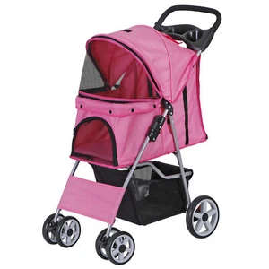 Dog Stroller Pet Travel Carriage Safe 4 Wheeler Heavy Duty w/ Carrier Cart Pink - Picture 1 of 22