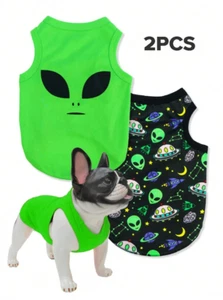 2 PCS Summer Alien Puppy Small Dog Cat Pet Clothes Breathable Vest T-Shirt USA - Picture 1 of 11
