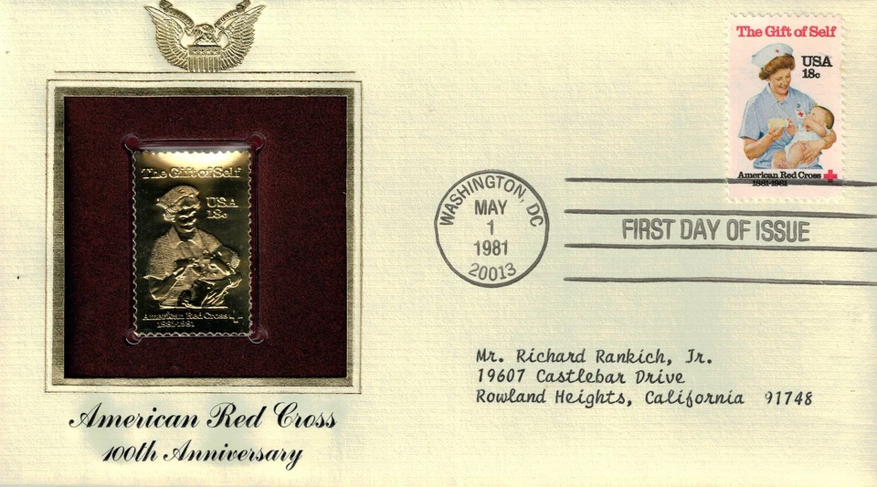 #1910 1981 18-cent Red Cross First Day Cover Golden Replica - Image 1 of 1