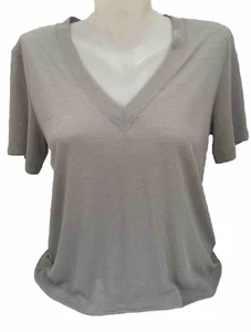 Express Women Tee Shirt V-Neck Boxy Short Sleeve Linen Blend Soft Gray Small NEW - Picture 1 of 6