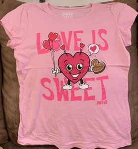 JUSTICE T-SHIRT SIZE 14 LOVE IS SWEET PINK SUPER CUTE!! - Picture 1 of 2