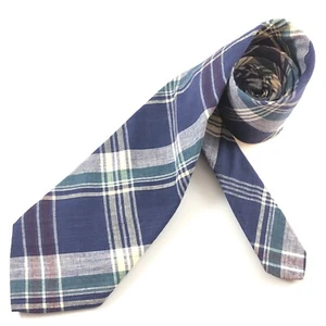 Lands' End Tie - 3.5 in Blue Plaid Cotton Necktie - Men's Classic 59” x 3.5” USA - Picture 1 of 9