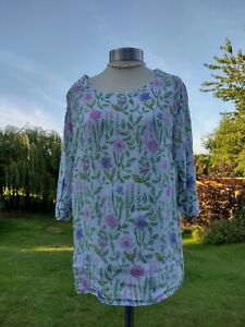 Blu Orchid Floral Linen Smock Style Top (M)
