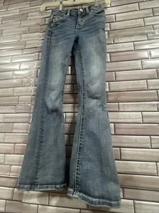 Day Trip Jeans Girls 6 Medium Wash Low Rise Kick Flare Boot Fade Pocket Flaps - Picture 1 of 19