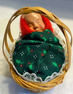Byers Choice Kindle 1993 Natale Bambino in Cestino Occhi Chiusi - Foto 1 di 9