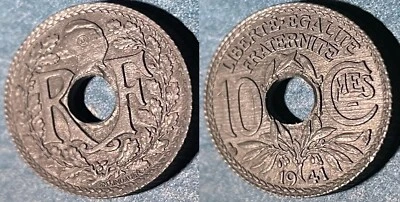 France 1941 10 Centimes Lindauer Underlined, w/out dot KM-895 Zinc UNC #23 - Image 1 of 2