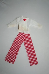 VINTAGE MOD 70S PLAID RED PANTS & TOP SET F/ BARBIE CLONE FASHION DOLLS - Picture 1 of 5