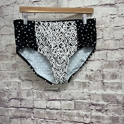 Parte inferior de natación de bikini Catalina para mujer 1X 16W negro blanco estampado tiro alto Foto 1 de 4