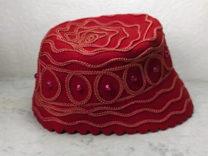 Vintage Wool Red Hat Pink Bead Glamour Hats New York Bucket 40s 50s - Picture 1 of 13