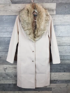 Sosandar Longline Coat UK 10 Ivory Faux Fur Shawl Collar Single Breasted Midi - Picture 1 of 11