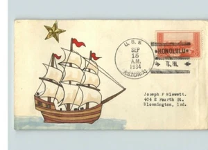 Hand Painted USS ASTORIA Navy Ship, 1934 Honolulu T.H. Slogan cancel - Picture 1 of 1