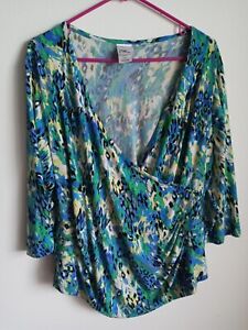 JMS Just My Size Faux Wrap top 3/4 Sleeve Size 1X (16W) Stretch Multicolor
