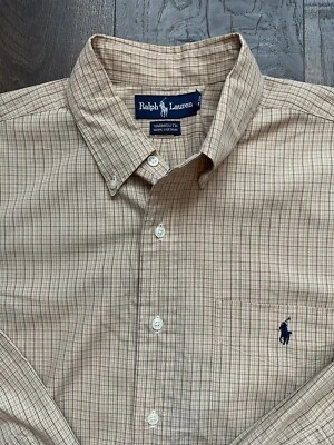 Polo Ralph Lauren YARMOUTH 16 1/2 34/35 de colección con botones marrón claro manga larga Foto 1 de 4