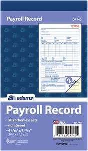Employee Payroll Record Book, 2 Part, Carbonless, 4.19 X 7.19, 50 Sets Pe - Picture 1 of 12