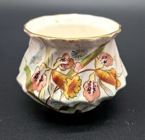 Antique Glazed Bone China Deco Sugar Bowl Floral Gold Gilt - Picture 1 of 6