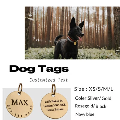 Dog Tags, Stainless Steel Personalized Pet Tags, Custom Text,Anti-Loss ID Tags - Image 1 of 4
