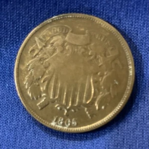 1865 UNITED STATES 2 CENT COIN TWO-CENTS BRONZE COIN (1864-1873) GOOD+ CONDITION - Picture 1 of 4
