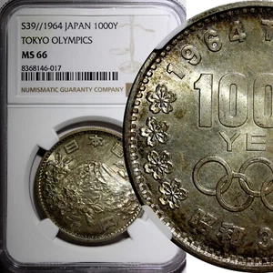 JAPAN Silver S39 1964 1000 Yen Olympics, Tokyo NGC MS66 Rainbow Toned Y# 80 (17) - Picture 1 of 5