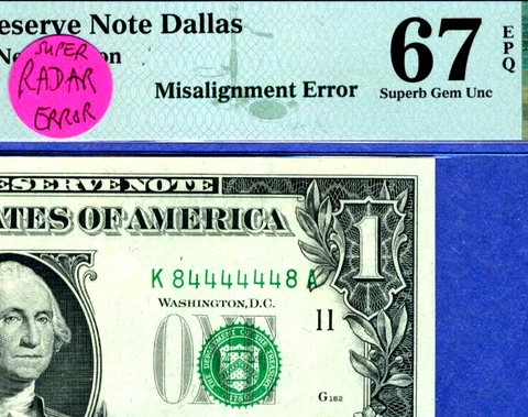 # 84444448 Fancy BINARY SUPER ** RADAR / ERROR *** $1 PMG 67 EPQ 1974 / non star Cover