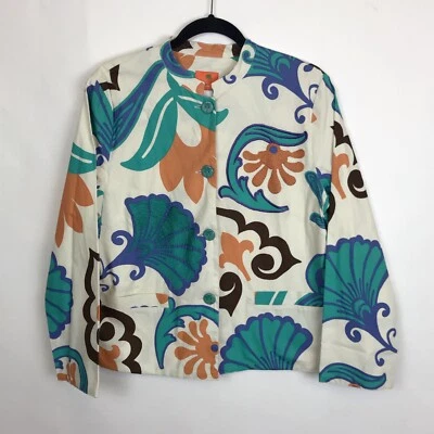 HEARTS OF PALM COTTON Tropical Print Blazer Suit Top Women's Size 10 - Image 1 of 4