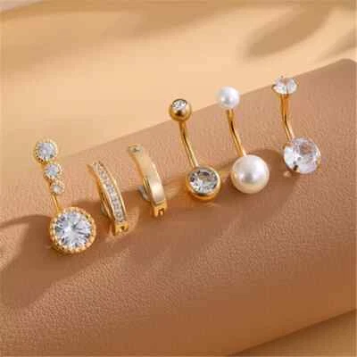 6Pcs 14G Belly Button Rings Surgical Steel Belly Rings CZ Clicker Piercings Foto 1 de 4