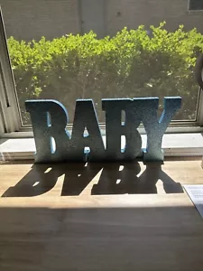 Blue glitter BABY sign freestanding 8x18 Great For Baby Shower Or Baby Room - Picture 1 of 5