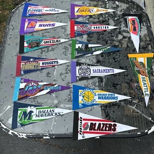 14 MINI BASKETBALL NBA PENNANTS 9" x 4" Rico Tag Express, Felt Flags (1994 ERA) - Picture 1 of 7