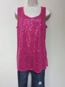 Fashion Bug Woman Sz L Sequin Tank Top Hot Pink Round Neck New - Picture 1 of 9