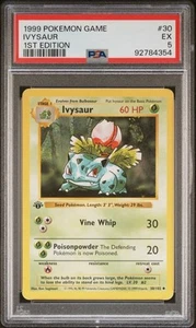 Ivysaur 030/102 1st Edition Base Set Shadowless - PSA 5 - Pokémon PKMN 1999 TCG - Picture 1 of 2