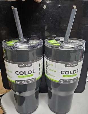2 X REDUCE Tumbler COLD1 2.0 Stainless Steel 34oz. Cup Sip/Drink/Gulp  OG SMOKE - Image 1 of 3
