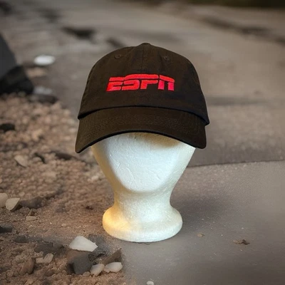 ESPN Sports Embroidered Adjustable Black Red Baseball Hat New! - Image 1 of 4