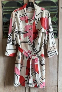 Alberto Makali Pink Black & White Mod Geometric Trench Coat Jacket Size 12 EUC - Picture 1 of 7